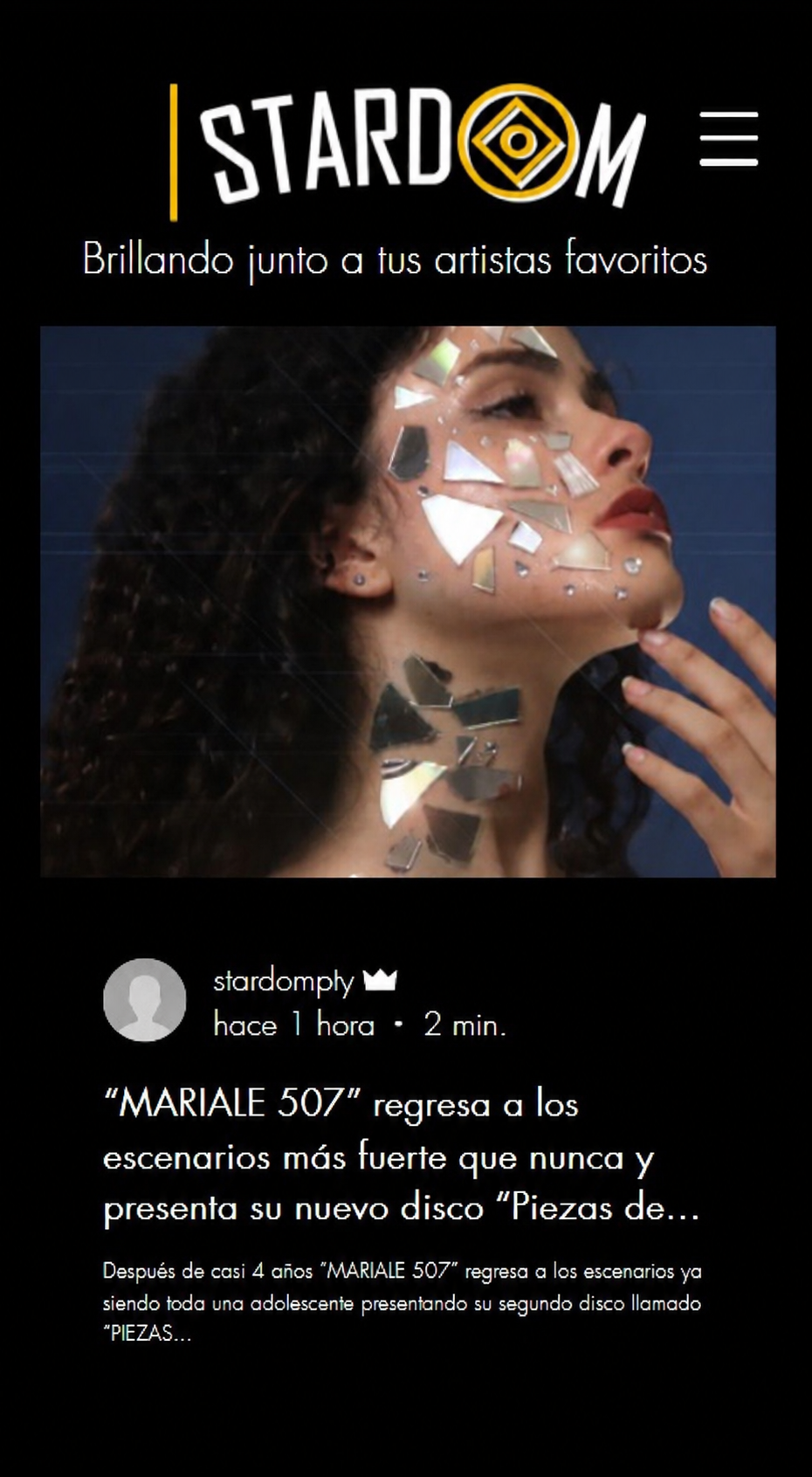 Artículo de Stardom sobre el regreso de MARIALE 507 con ‘Piezas de un Corazón Roto’