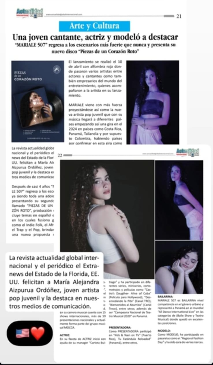 Página de revista con el perfil de MARIALE