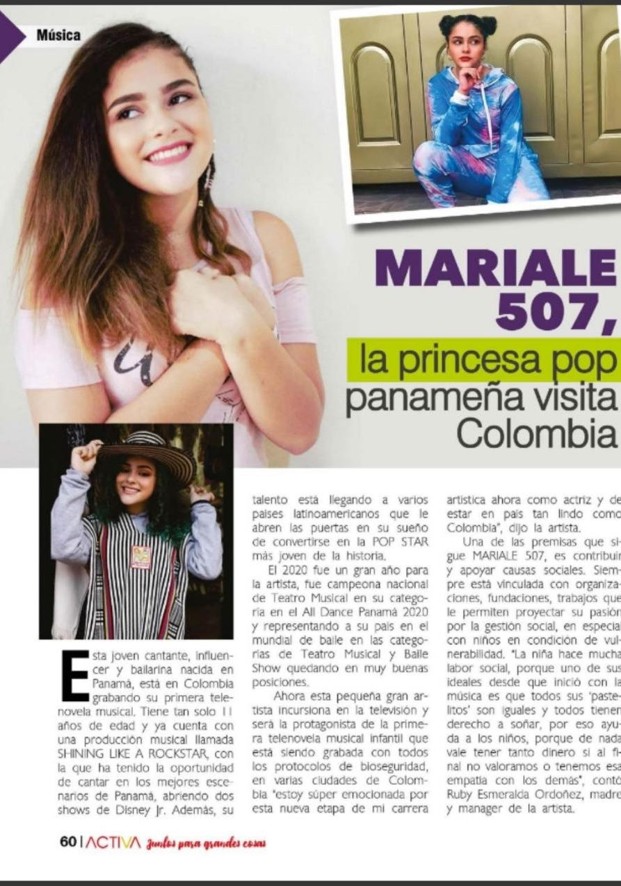 Recorte de la revista Activa sobre la visita de MARIALE 507 a Colombia